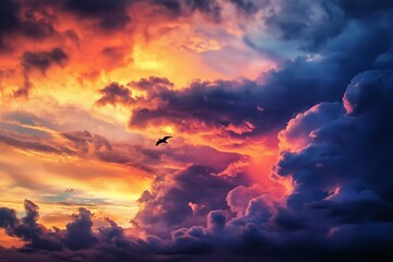 Aufkleber - A dreamlike scene where clouds take the form of animals in a vibrant sunset.