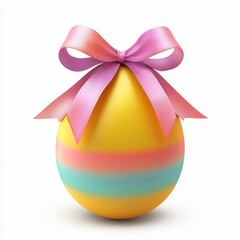 Wall Mural - Festive Easter ribbon tied around an egg, isolated on white background