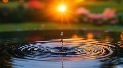 Aufkleber - Sunset water drop ripple garden serenity