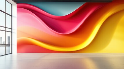 Poster - This image features dynamic waves of vibrant colors in a modern setting, showcasing interplay between warm and cool tones that energizes any space.