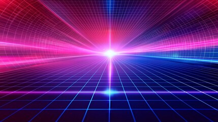 Wall Mural - synthwave wireframe net illustration featuring double infinite grid