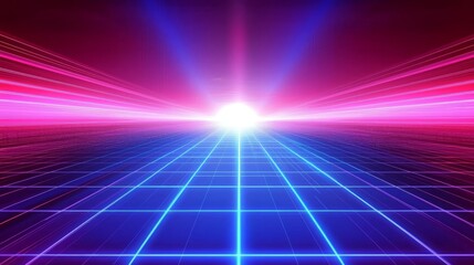 Wall Mural - evocative 80s and 90s cyber grid landscape design