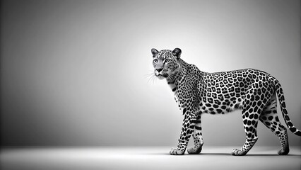 Wall Mural - Minimalist Black and White Leopard Illustration, Wildlife Animal Art, Copy Space