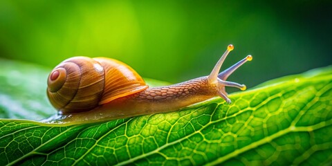 Wall Mural - Minimalist Close-Up: Slug on Green Leaf - Nature Macro Photography