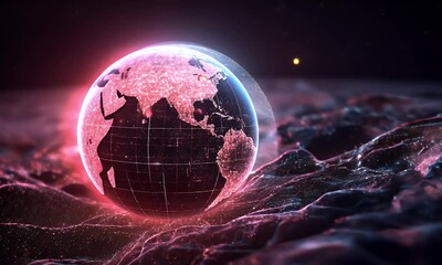 Wall Mural - a glowing, digital globe surrounded by shimmering particles, suggesting a cosmic or technological th