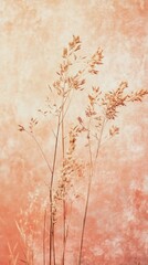 Poster - Graceful stalks of grass rise against a soft, warm background, showcasing the intricate textures and colors of a tranquil moment in nature's embrace