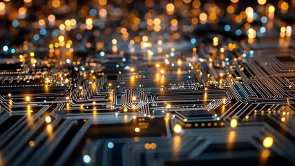 Poster - Illuminated circuit board with bright lights in 4K quality showcasing technology and design