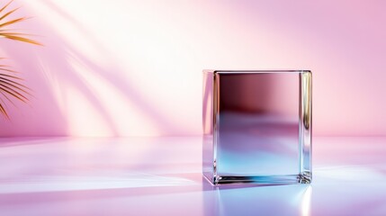 Aufkleber - A transparent glass rectangle casts soft shadows against a pastel backdrop, illustrating the beauty of simplicity and the delicate balance between light and shadow.