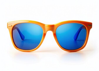 Wall Mural - Minimalist Orange Sunglasses with Blue Lenses Isolated on White Background - Stock Photo