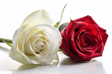 Wall Mural - Minimalist White & Red Roses Isolated on White Background - Stock Photo