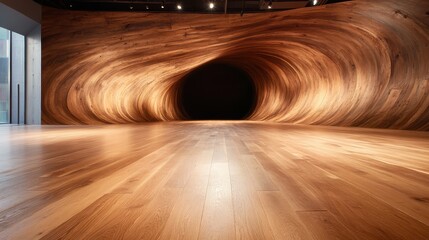 Poster - A contemporary gallery space featuring an impressive wooden wall art installation that captures the viewer's attention with its swirling forms and warm tones.