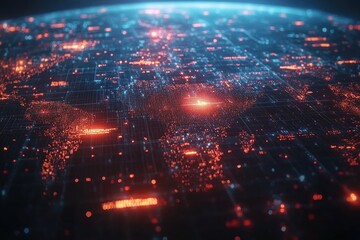 Poster - Planet earth glowing with futuristic digital connections and data flowing