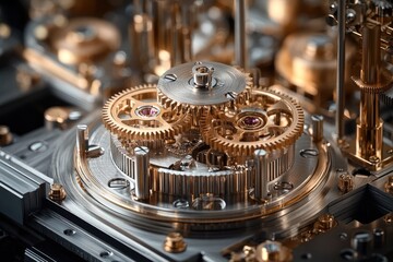 Aufkleber - Complex clockwork mechanism with gears rotating smoothly