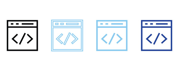 Coding icon vector set, software coding icon, web coding icons vector in outline style isolated on white background.