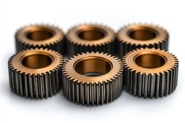 Fototapete - Interlocking metal gears representing teamwork and precision engineering