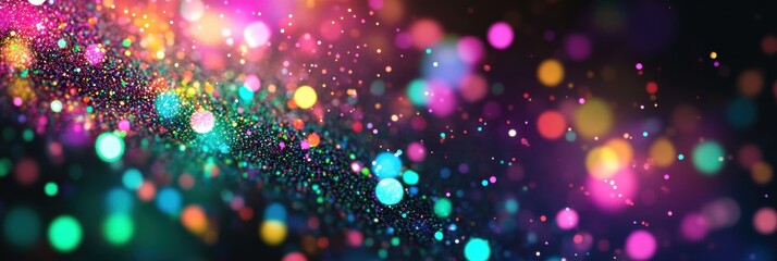 Poster - Vibrant colorful bokeh and glitter light abstract background for creative design