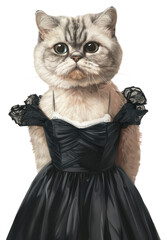 Wall Mural - PNG A female persian shorthair cat wearing a spaghetti strap dress black dress as in painting Madame X by Singer Sargent portrait animal human.