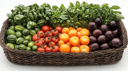 Wall Mural - Freshly harvested vegetables arranged beautifully in a woven basket, showcasing vibrant colors