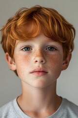 Canvas Print - Portrait of redhead boy with freckles showing confidence and innocence