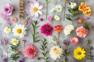 Wall Mural - collection of diverse, beautiful flowers arranged in a neat pattern. perfect for a floral shop adver