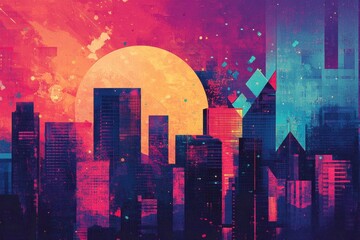 Poster - Abstract Cityscape at Sunset with Vibrant Colors