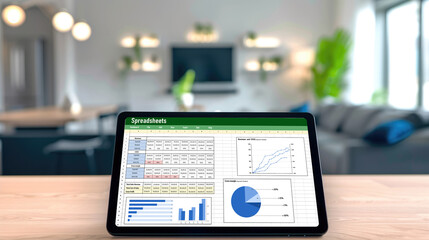 Poster - spreadsheet document information financial startup concept. data and graphs in spreadsheet documents