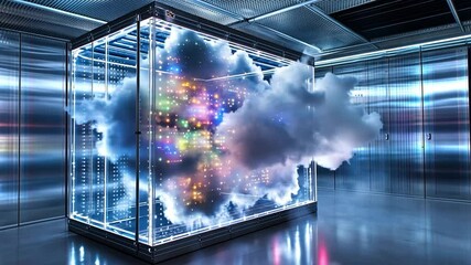 Poster - Visual representation of artificial intelligence with vibrant cloud of data in high-tech environment