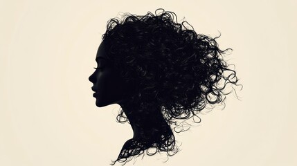 Aufkleber - Artistic silhouette of a woman with curly hair against a light background showcasing beauty and style. Generative AI