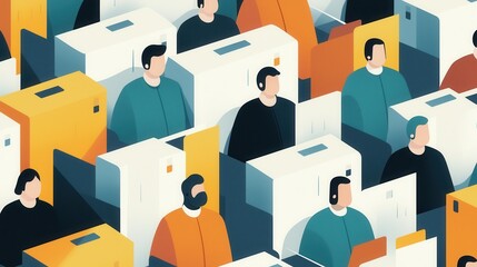 Poster - Abstract Representation of Employees Engaged in Payroll Processing in a Corporate Environment