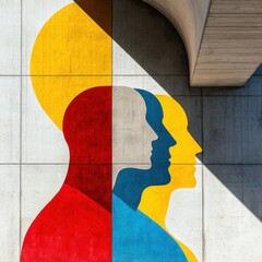 Poster - Contemporary abstract figures urban park street art natural daylight straight on view vibrant creative expression