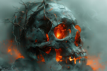 Wall Mural -  Scary skull emerging from a cloud of smoke, Halloween concept.