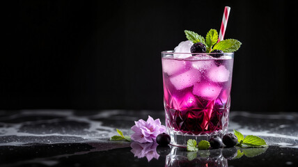 Vibrant blueberry mint cooler with ice and garnish, refreshing drink