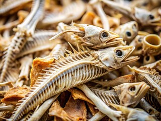 Wall Mural - Pile of Fish Bones, Close-Up, Right Side Composition, Copy Space -  Food Waste, Recycling Concept