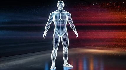 Poster - Human anatomy visualization in 4k with dynamic light effects in a modern exhibition space