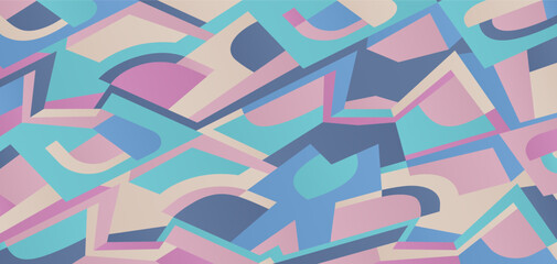 Leinwandbilder - This abstract dynamic geometric background composed of overlapping shapes in shades of blue, pink, and cream. The vibrant design creates a sense of modernity.