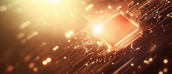 Poster - glowing microchip on circuit board symbolizes advanced technology