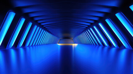 Poster - futuristic empty room with vibrant blue neon lights