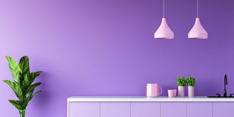 Wall Mural - minimalist kitchen with pale lavender walls and pink accents