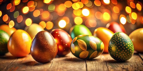 Wall Mural - Retro 70s Easter Eggs Bokeh Photography: Vibrant Colors & Festive Spring Decor