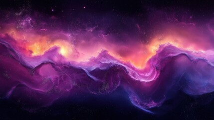 Wall Mural - Vibrant cosmic landscape with glowing purple waves and nebula-like textures
