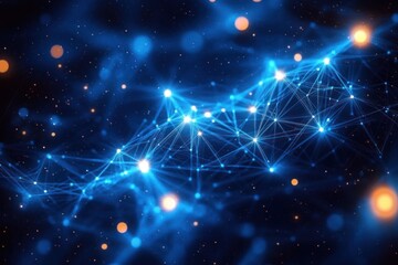 Aufkleber - Digital Abstract Network of Interconnected Geometric Points and Lines Glowing in Electric Blue and Bright White Lights