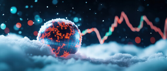 Poster - snowball made of stock market charts and graphs in snowy landscape