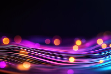Fototapete - Vibrant light trails and bokeh in a dark background evoke a sense of motion and energy