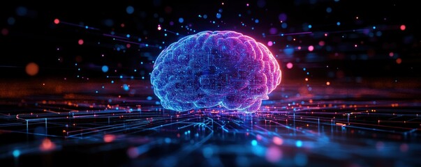 Poster - Glowing Brain Circuitry Abstract Futuristic Digital Art Hologram Technology