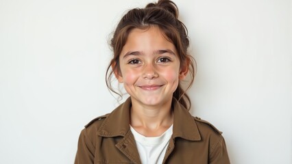 Smiling boy in casual attire captures joy and innocence against a simple background