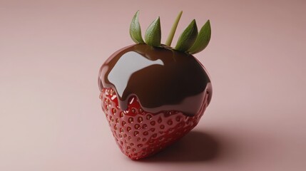 Wall Mural - Delicious chocolate-covered strawberry close up view on a pink background