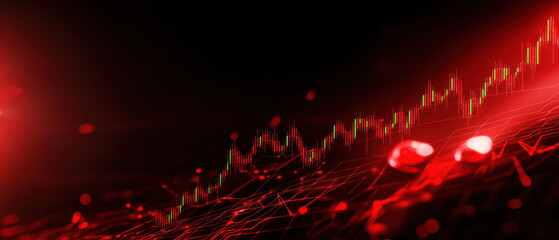 Poster - Dynamic stock market chart with red lines and glowing elements