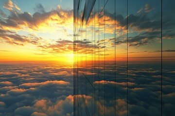 Poster - A utopian glass city built in the clouds, reflecting the golden sunset