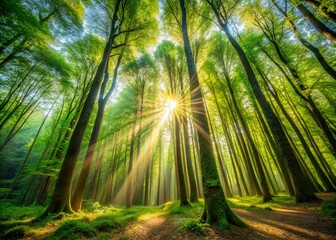 Wall Mural - Serene Spring Forest: Sunlit Canopy, Vertical Video Stock Footage