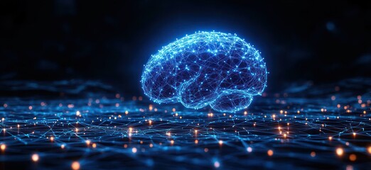 Poster - Futuristic Digital Brain Hologram Abstract Cyberpunk Network Concept